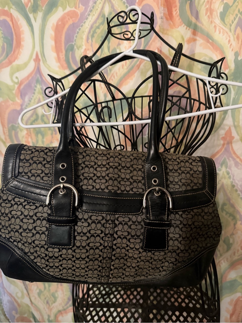 Coach Monogram Khaki and Black Satchel
